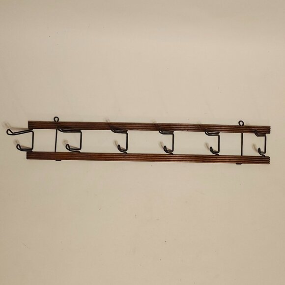 Antique Hanger in Wrought Iron & Wood Folding Wall Hanging Hooks - Picture 2 of 5